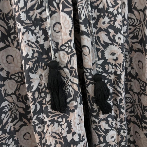 Cleobella Shiva Midi Dress Tripura Block Print Gray White V Pockets Boho Large - Picture 4 of 10